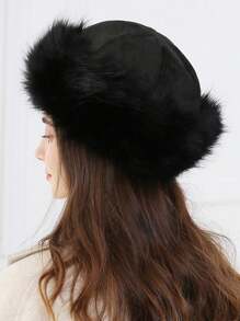 1pc Mongolian Thermal Lined Faux Fur Warm Winter Fur Hat, Fashionable Bucket Hat Suitable For Cold Days, Daily, Casual And Outdoor Wear - Burgundy - View 4