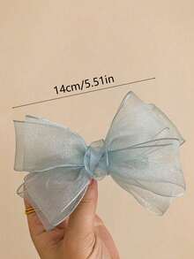 公主風格兒童雙層網狀蝴蝶結髮夾,適合小女孩表演髮飾 - 藍色 - 查看 3