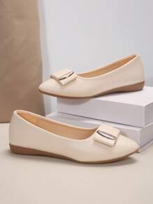 Women's Letter Pattern Flat Shoes, Casual Pointed Toe Slip On Shoes, All-Match Daily Work Flats - Beige - View 3