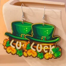 St. Patrick's Day愛爾蘭節綠色帽子四葉草樂木耳環女款,個性化創意新奇,適合日常穿戴、聚會、節日 - LUCK帽子 - 查看 6
