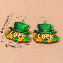 St. Patrick's Day愛爾蘭節綠色帽子四葉草樂木耳環女款,個性化創意新奇,適合日常穿戴、聚會、節日 - LUCK帽子 - 查看 4