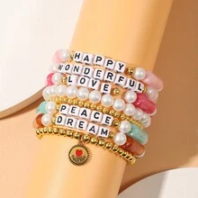 4pcs Beads Peace Letter Bracelets With Love Pendant For Women Girls Gifts Friends - Peace Single Piece - View 7
