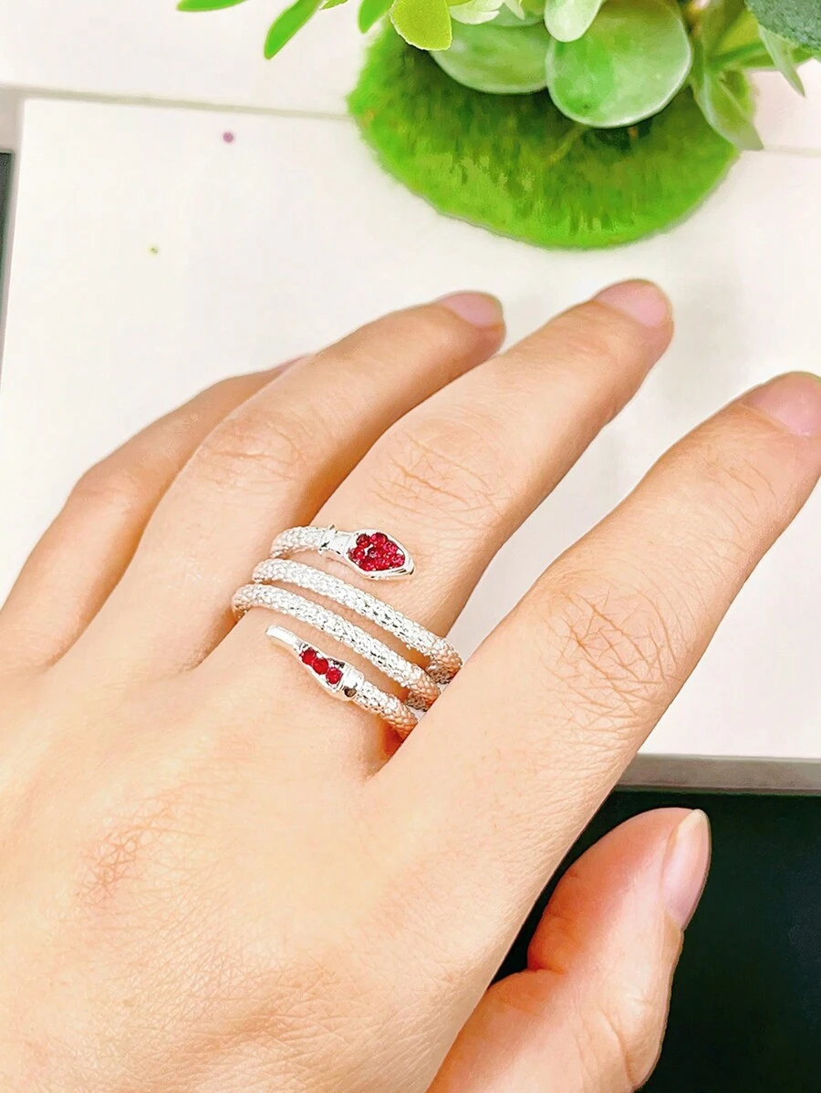 European And American Style Exaggerated Open Snake Ring, Fashionable Couple Ring To Shop Like A Billionaire - Silver - View 1