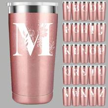 1pc, A-Z Letter Flower 20oz Coffee Mug Tumbler For Office And Home, Alphabet Coffee Cup, Birthday Gifts For Women, Mom, Best Friend, Bride, Bridesmaid Gift, White Tea Cup, Mother'S Day, Valentine'S Day, New Year'S Gift Water Bottle Back To School