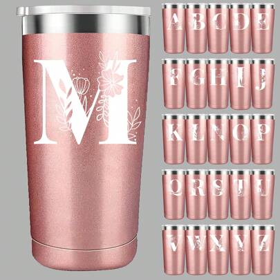 1pc, A-Z Letter Flower 20oz Coffee Mug Tumbler For Office And Home, Alphabet Coffee Cup, Birthday Gifts For Women, Mom, Best Friend, Bride, Bridesmaid Gift, White Tea Cup, Mother'S Day, Valentine'S Day, New Year'S Gift Water Bottle Back To School