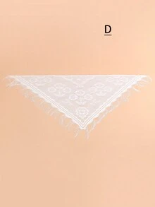 1入組女士白色針織空心花邊和流蘇細節三角圍巾,全季節適用的休閒風格多功能披肩,日常、防曬、透氣、頭巾 - 彩色 - 查看 9