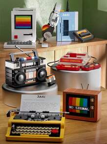 Retro Office Decoration 1988 Cassette Tape Radio Diy Building Blocks Model - Black and White - View 6