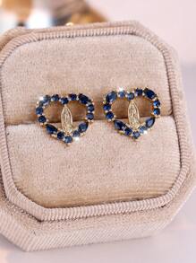 Tsnamer 1Pair Heart Virgin Mary Multicolor Cubic Zirconia Stud Earrings For Women Girls Valentine's Day Daily Jewelry Gifts Valentines - White - View 10