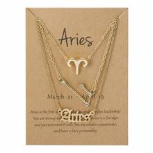 3pcs/Set Zodiac Symbol Sky Theme Ancient English Letter Constellation Necklace - Gold - View 3