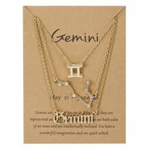 3pcs/Set Zodiac Symbol Sky Theme Ancient English Letter Constellation Necklace - Gold - View 7