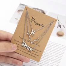 3pcs/Set Zodiac Symbol Sky Theme Ancient English Letter Constellation Necklace - Gold - View 1