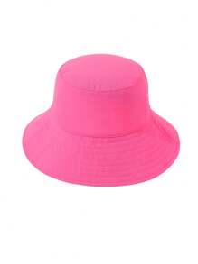 1入春季幼童中性純色可反轉漁夫帽，多功能防曬帽，適合日常穿著，遠足和春遊 - 玫紅色 - 查看 1
