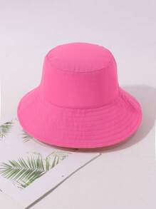 1入春季幼童中性純色可反轉漁夫帽，多功能防曬帽，適合日常穿著，遠足和春遊 - 玫紅色 - 查看 4