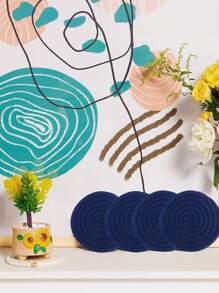 1個4.8英寸/12厘米杯墊,螺紋針織圓形飲用隔熱墊,吸水且耐熱飲料杯墊 - 藏蓝色 - 查看 3