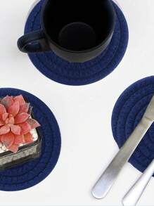 1個4.8英寸/12厘米杯墊,螺紋針織圓形飲用隔熱墊,吸水且耐熱飲料杯墊 - 藏蓝色 - 查看 6