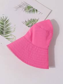 1入春季幼童中性純色可反轉漁夫帽，多功能防曬帽，適合日常穿著，遠足和春遊 - 玫紅色 - 查看 7
