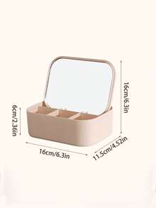 1pc 桌面首飾收納盒附化妝鏡 - 米色 - 查看 2