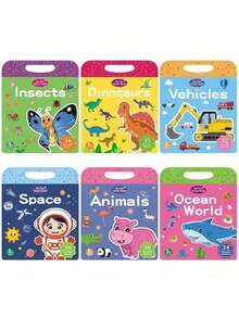 1本水果果凍貼紙早教寧靜拼圖書,適合3-6歲兒童使用,含有海洋世界,動物,恐龍和交通工具款可重複使用貼紙 - 綠色 - 查看 2
