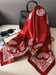 1入時尚女士圍巾，復古印花披肩頭巾，漂亮配件女士圍巾領巾 - 紅色 - 查看 2