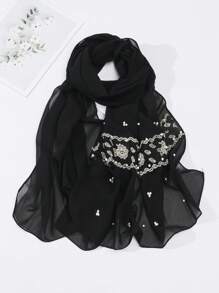 新款女式手工鑲嵌蕾絲和珠子的雪紡圍巾,適合四季穿著,休閒或日常穿著 - 彩色 - 查看 11