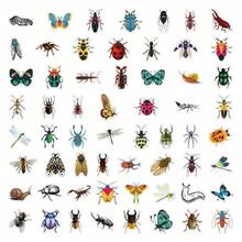 56 件卡通昆虫贴纸自然生物潮流材料贴花适用于玻璃杯、笔记本、手机壳、行李箱、冰箱、电脑、剪贴簿、DIY 工艺品、防水粘合贴纸 - 彩色 - 查看 2