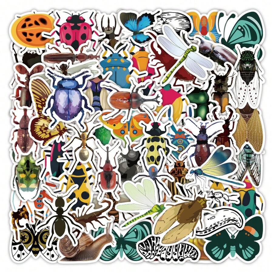 56 件卡通昆虫贴纸自然生物潮流材料贴花适用于玻璃杯、笔记本、手机壳、行李箱、冰箱、电脑、剪贴簿、DIY 工艺品、防水粘合贴纸 - 彩色 - 查看 1