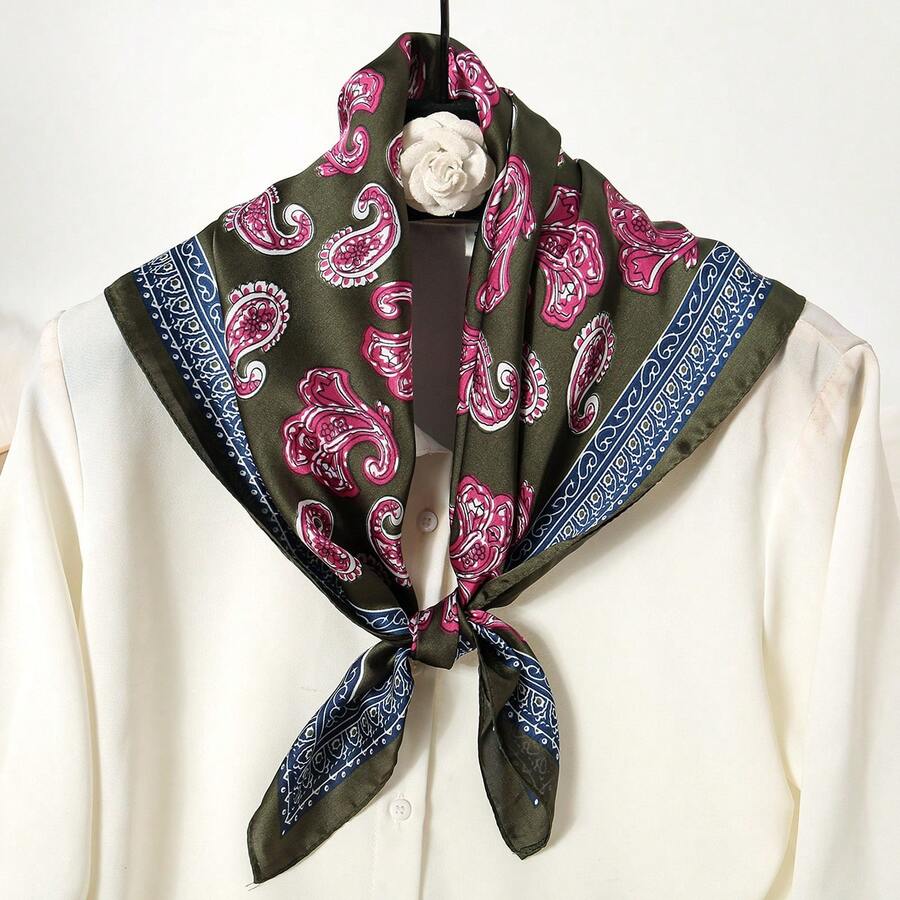 Fashionable Silk Scarf For Women, Retro Printing, Pretty Accessory, Ladies' New Satin Silk Scarf - Burgundy - View 1