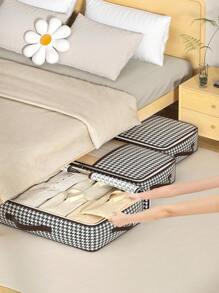 1PC Black And White Thousand Bird Grid Clothing Storage Bag, Bed Bottom Storage Bag, Quilt Storage Bag, Cabinet Top Storage Bag, Foldable Storage Bag, Suitable For Storing Idle Clothes And Items Under The Bed Decorations Decor Festival Decor Room Decor Home Decor Decor Bedroom Decor