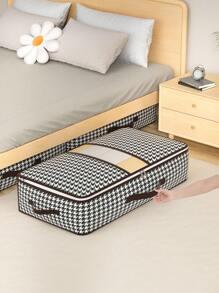 1PC Black And White Thousand Bird Grid Clothing Storage Bag, Bed Bottom Storage Bag, Quilt Storage Bag, Cabinet Top Storage Bag, Foldable Storage Bag, Suitable For Storing Idle Clothes And Items Under The Bed Decorations Decor Festival Decor Room Decor Home Decor Decor Bedroom Decor