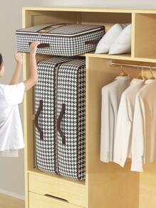 1PC Black And White Thousand Bird Grid Clothing Storage Bag, Bed Bottom Storage Bag, Quilt Storage Bag, Cabinet Top Storage Bag, Foldable Storage Bag, Suitable For Storing Idle Clothes And Items Under The Bed Decorations Decor Festival Decor Room Decor Home Decor Decor Bedroom Decor