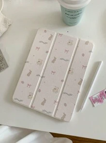 Pink Mirror Finish Colorful Ribbon Design Rotatable Stand Tablet Case With Bear Decoration - Pink - View 2
