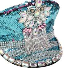 藍色狂歡節服裝帽,狂歡節音樂會、舞蹈、燃燒人節、派對帽,閃亮船長帽 - 紫色 - 查看 4