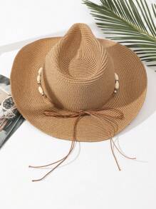 1 Pièce Chapeau Panama Jazz Boho Mixtes Décoré De Bétail, Chapeau De Cowgirl/cowboy, Chapeau De Plage En Paille, Adapté Pour Les Fêtes