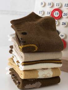 5pairs Women's Short Socks With Bear Print - Multicolor - View 2