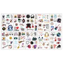 100 種圖案（10 張）臨時音樂刺青、可愛卡通貼紙、diy 獎勵兒童、青少年、成人萬聖節、聖誕節、生日派對、裝飾和禮物 - 彩色 - 查看 4
