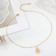 1個鍍銅淚滴形粉紅珠寶項鍊,鍍不鏽鋼鏈,適合禮物和女性派對穿搭 - 金色 - 查看 3