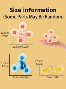 3 件套吸盘陀螺玩具游戏缓解压力旋转拨浪鼓沐浴淋浴具儿童礼物 - 彩色 - 查看 2