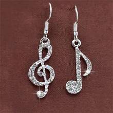 音符不對稱垂墜耳環,鑲嵌珠寶,適用於音樂家音樂愛好者禮物,隨機1入 - 彩色 - 查看 3