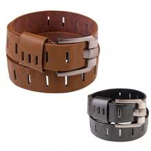 1條男式寬針扣人造皮革復古時尚休閒腰帶 - 彩色 - 查看 1