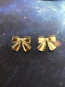 1pair Fashionable Bowknot Design Stud Earrings For Women, Suitable For Party And Daily Wear - Gold - View 1