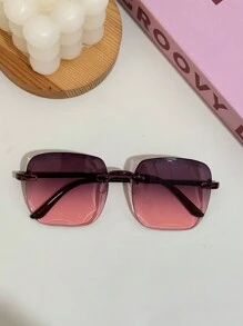 方形无框电脑镜架时尚眼镜，男女通用。适合日常佩戴、摄影、户外聚会 - 彩色 - 查看 32