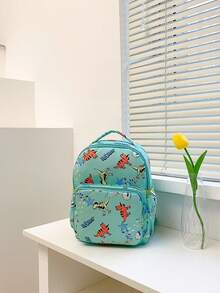 Cartoon Dinosaur Design Nylon Backpack For Kids Boys - Green - View 5