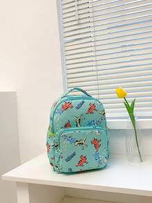 Cartoon Dinosaur Design Nylon Backpack For Kids Boys - Green - View 4