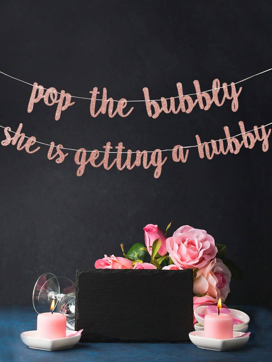 2 件闪亮“Pop The Bubbly”新娘单身派对装饰悬挂横幅 - 玫瑰金 - 查看 1