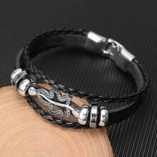 1pc Fashionable Multi-Layer Leather Bracelet With Gold-Tone Tree Leaf Themed Double Buckles Closure - Brown - View 4