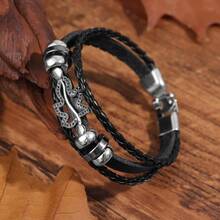 1pc Fashionable Multi-Layer Leather Bracelet With Gold-Tone Tree Leaf Themed Double Buckles Closure - Brown - View 3