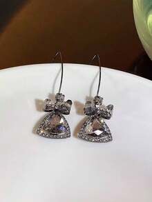 1pc Bow Knot Design Delicate & Gorgeous Women's Earrings With Champagne Colored Triangle Crystal & Rhinestone Decoration - Multicolor - View 7