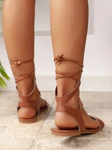 Women's Casual Beach Flat Cross-Strap Sandals, Fashion Ladies Flip Flops - Brown - View 5