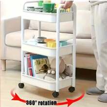 1pc 3-Tier Cart Shelf, Shelf With Handles, Mobile Snack Cart For Kitchen.Toilet, Office, Multi-Tier Multifunctional Bedroom Bedside Storage Rack - Multicolor - View 3
