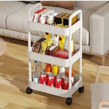 1pc 3-Tier Cart Shelf, Shelf With Handles, Mobile Snack Cart For Kitchen.Toilet, Office, Multi-Tier Multifunctional Bedroom Bedside Storage Rack - Multicolor - View 5